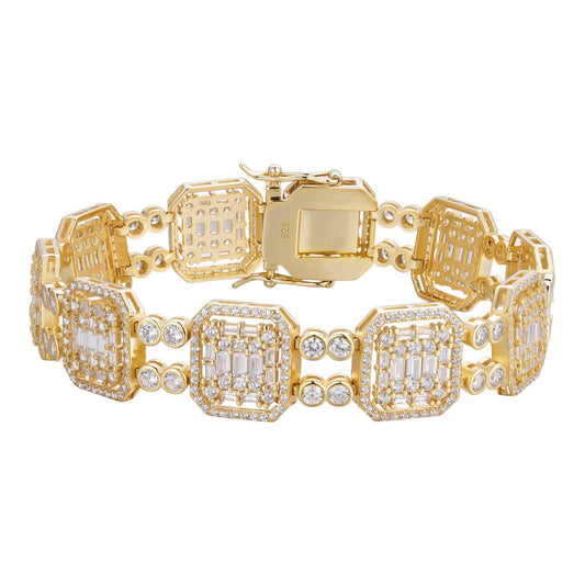 HarlemBling Custom Rapper Bracelet Iced Out CZ Stones - 14k Gold Vermeil 925 Silver - 16mm - 7.5"-8.5"