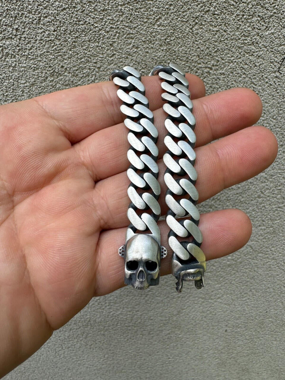 HarlemBling Custom Skull Lock Miami Cuban Link Bracelet 12mm Real 925 Silver Oxidized Finish