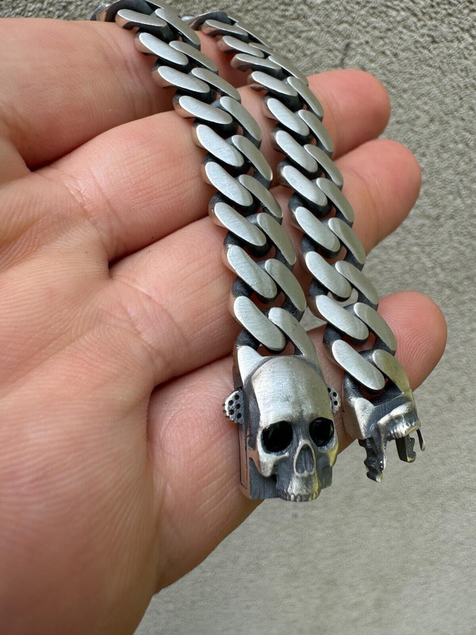 HarlemBling Custom Skull Lock Miami Cuban Link Bracelet 12mm Real 925 Silver Oxidized Finish