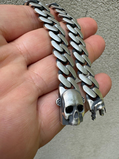 HarlemBling Custom Skull Lock Miami Cuban Link Bracelet 12mm Real 925 Silver Oxidized Finish