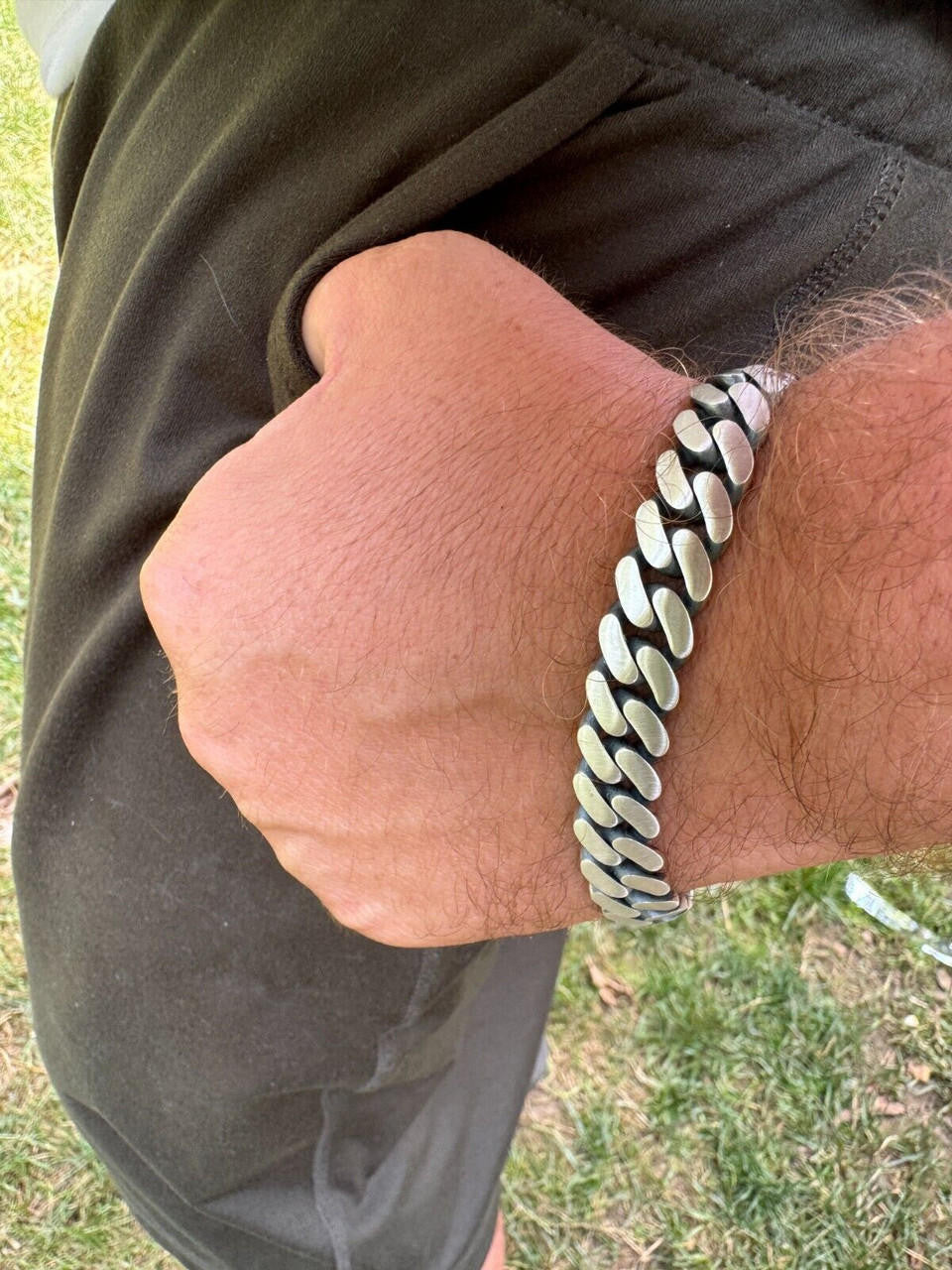 HarlemBling Custom Skull Lock Miami Cuban Link Bracelet 12mm Real 925 Silver Oxidized Finish