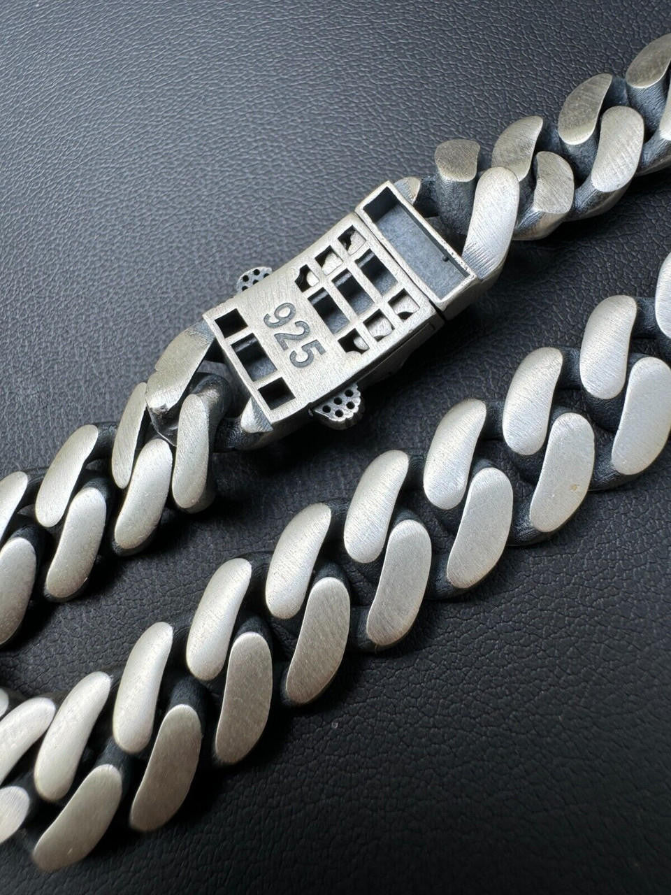 HarlemBling Custom Skull Lock Miami Cuban Link Bracelet 12mm Real 925 Silver Oxidized Finish