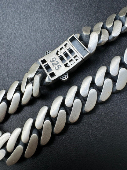 HarlemBling Custom Skull Lock Miami Cuban Link Bracelet 12mm Real 925 Silver Oxidized Finish