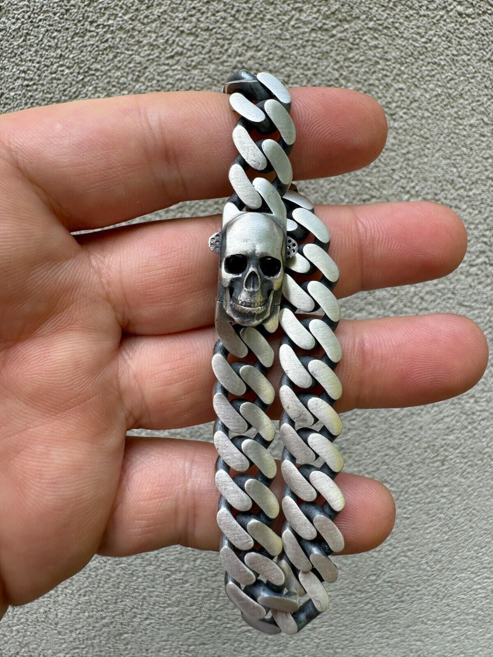 HarlemBling Custom Skull Lock Miami Cuban Link Bracelet 12mm Real 925 Silver Oxidized Finish