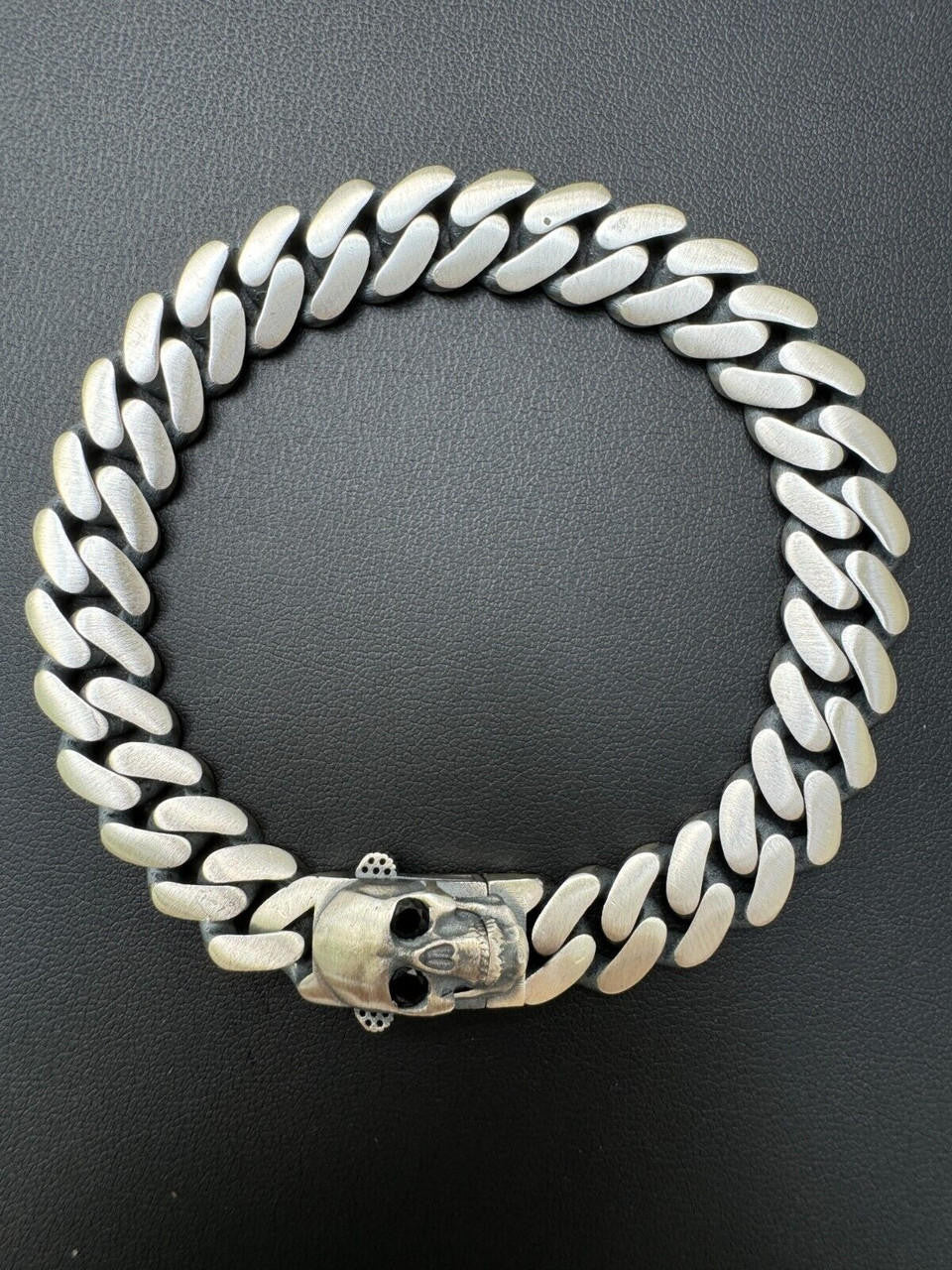 HarlemBling Custom Skull Lock Miami Cuban Link Bracelet 12mm Real 925 Silver Oxidized Finish