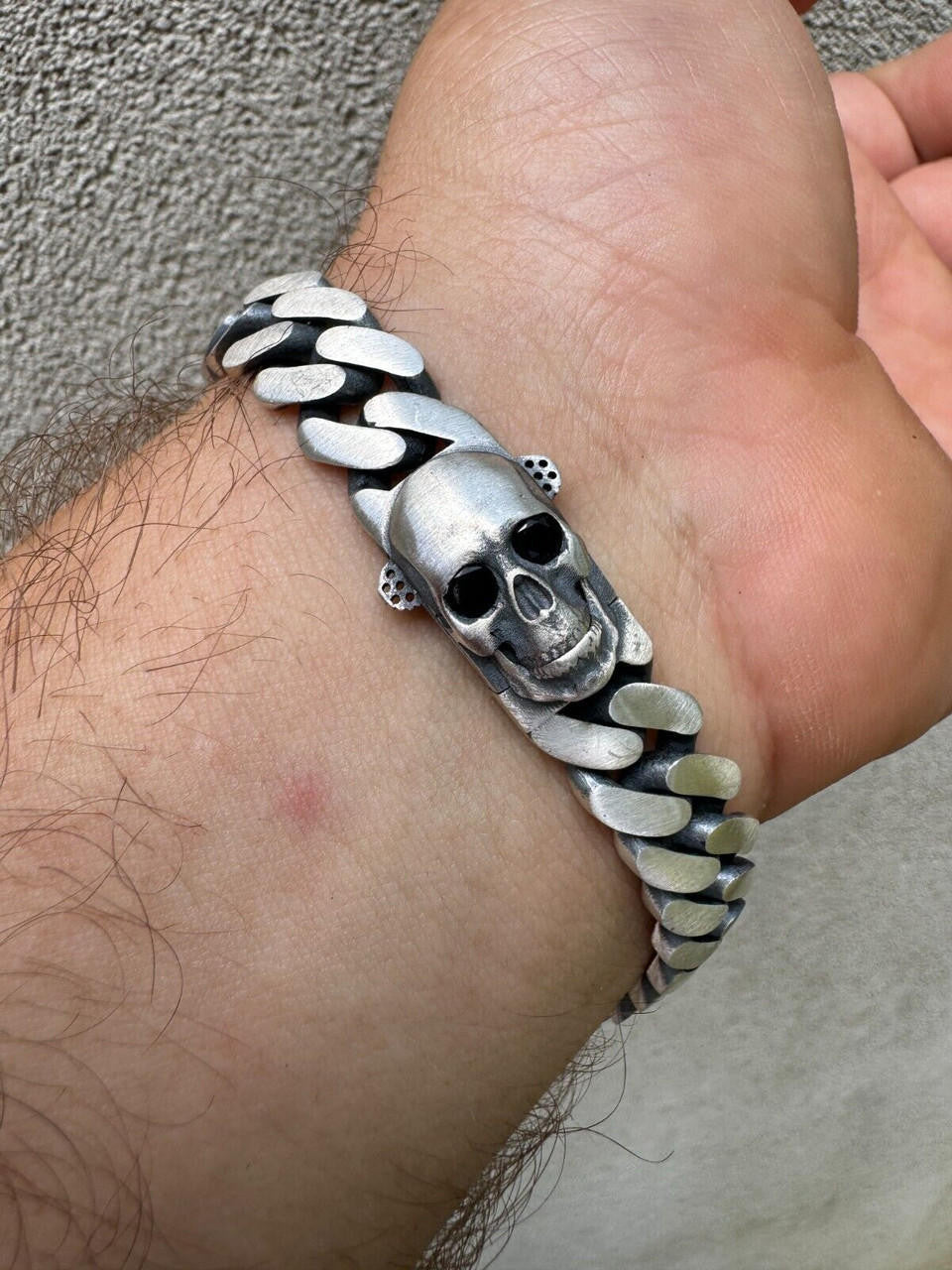 HarlemBling Custom Skull Lock Miami Cuban Link Bracelet 12mm Real 925 Silver Oxidized Finish