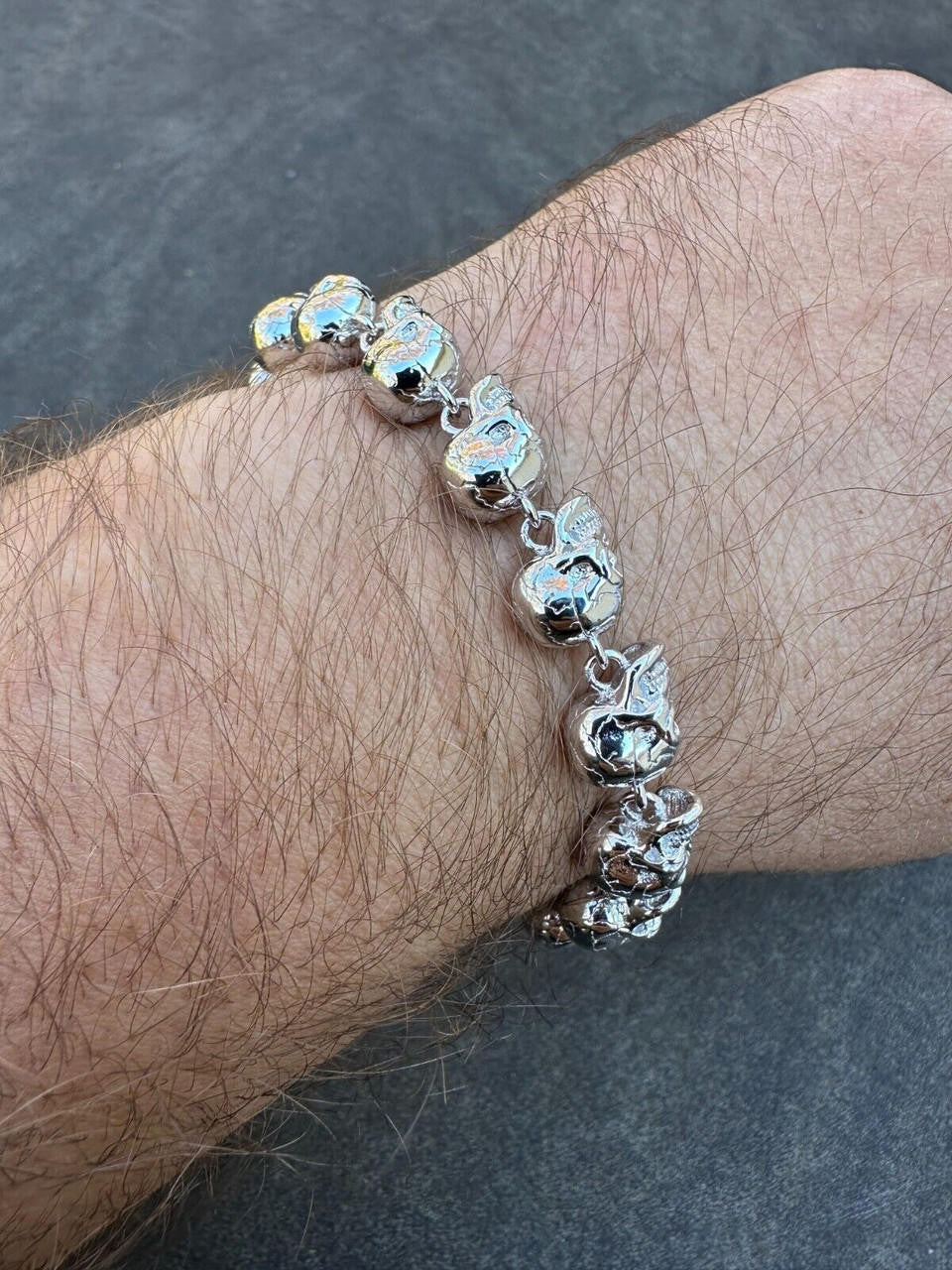 HarlemBling Custom Solid 925 Sterling Silver Skull Death Link Chain Bracelet W. Moissanite