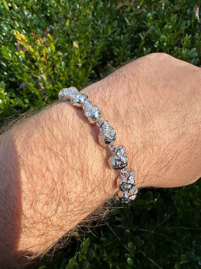 HarlemBling Custom Solid 925 Sterling Silver Skull Death Link Chain Bracelet W. Moissanite