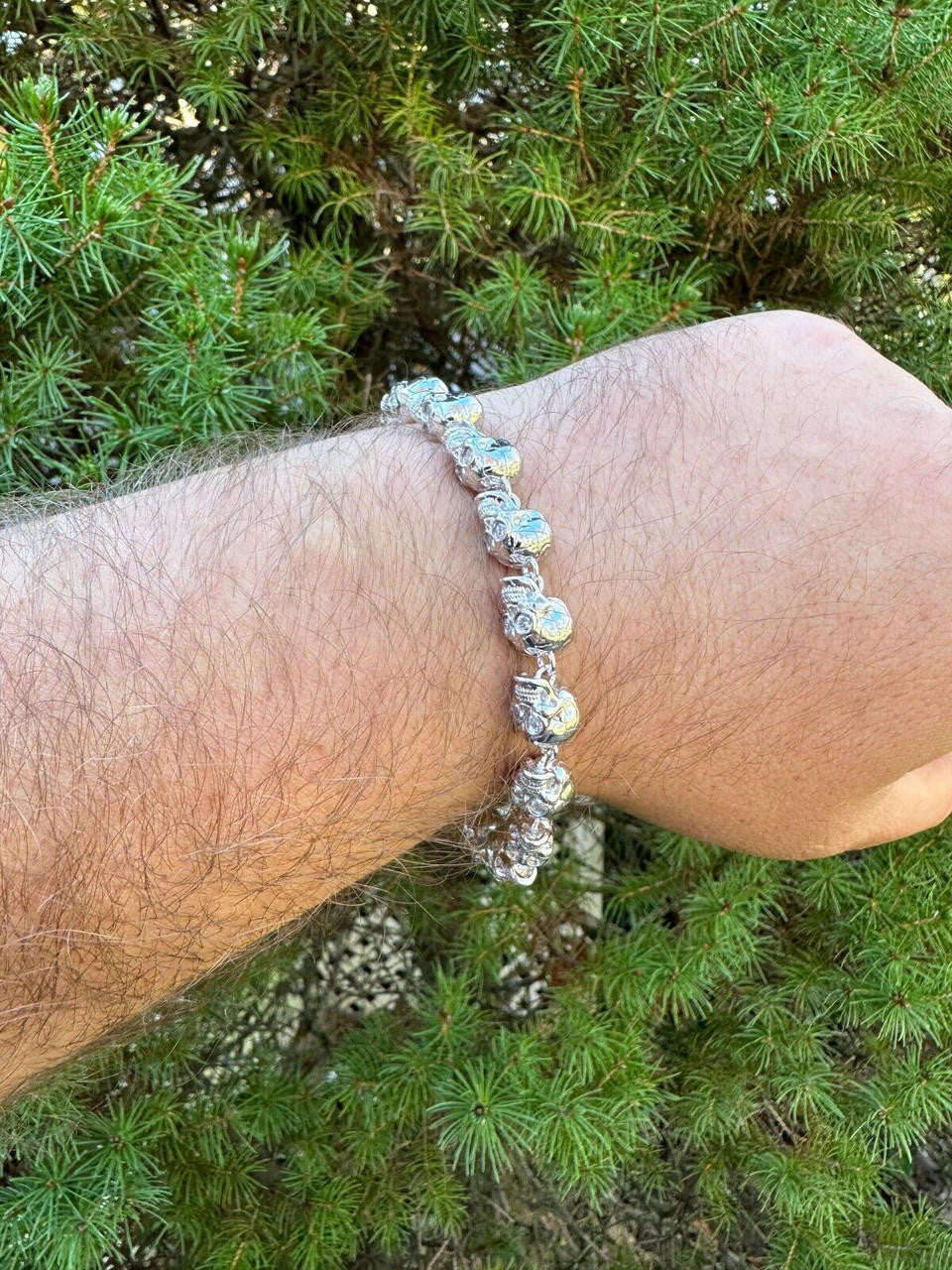 HarlemBling Custom Solid 925 Sterling Silver Skull Death Link Chain Bracelet W. Moissanite