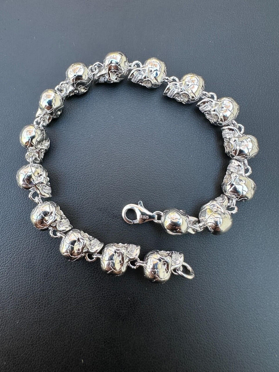 HarlemBling Custom Solid 925 Sterling Silver Skull Death Link Chain Bracelet W. Moissanite