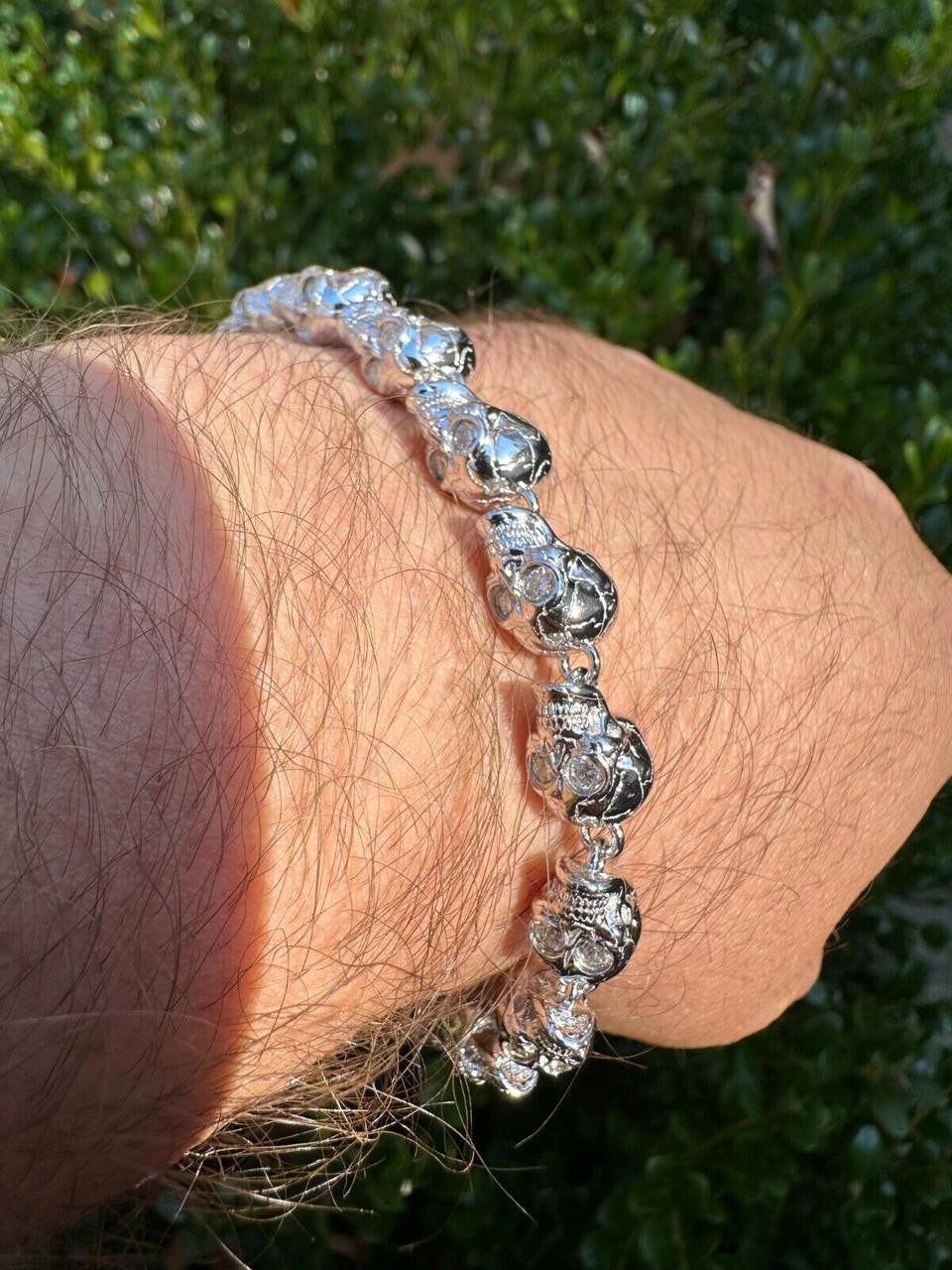 HarlemBling Custom Solid 925 Sterling Silver Skull Death Link Chain Bracelet W. Moissanite