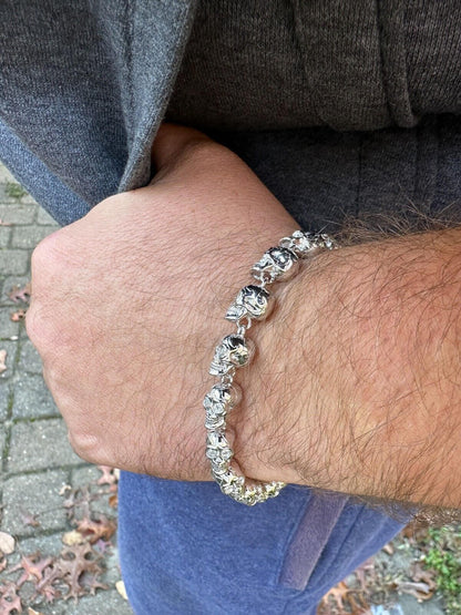 HarlemBling Custom Solid 925 Sterling Silver Skull Death Link Chain Bracelet W. Moissanite
