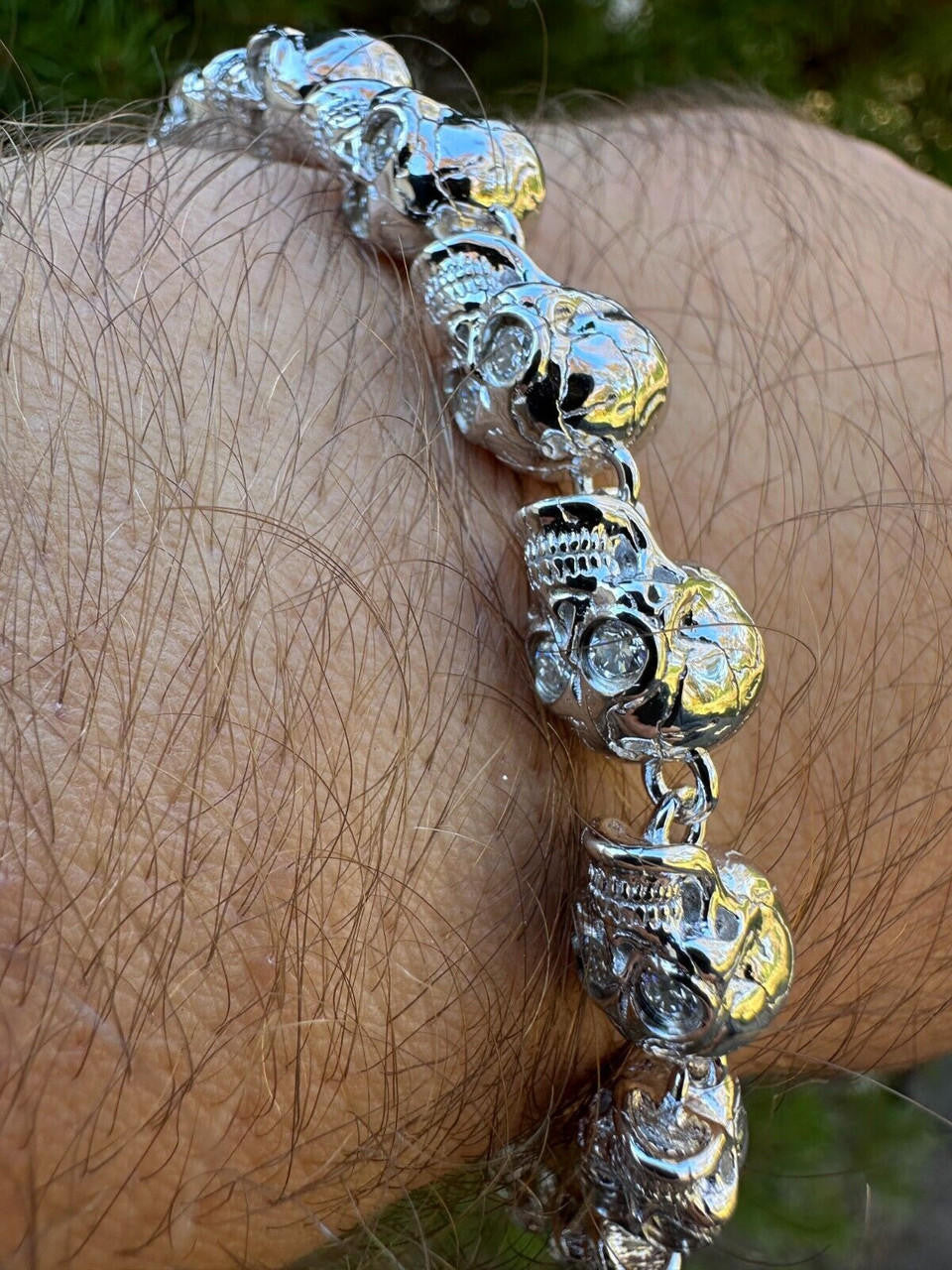 HarlemBling Custom Solid 925 Sterling Silver Skull Death Link Chain Bracelet W. Moissanite