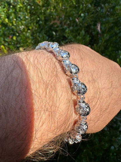 HarlemBling Custom Solid 925 Sterling Silver Skull Death Link Chain Bracelet W. Moissanite