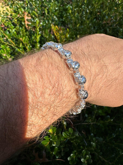 HarlemBling Custom Solid 925 Sterling Silver Skull Death Link Chain Bracelet W. Moissanite