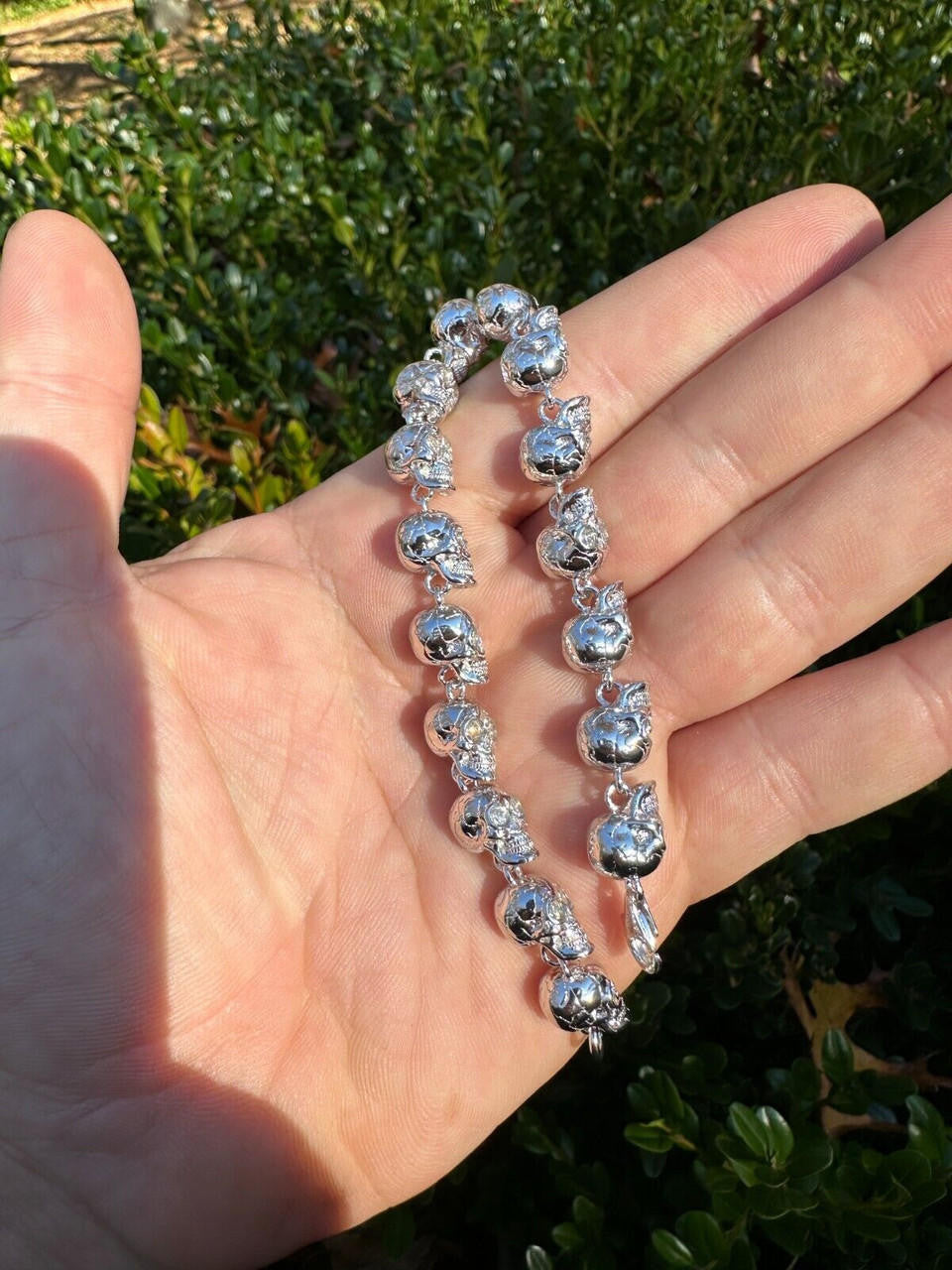 HarlemBling Custom Solid 925 Sterling Silver Skull Death Link Chain Bracelet W. Moissanite