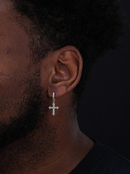 HarlemBling Dangling Gothic Cross Huggie Hoop Earrings - 925 Silver