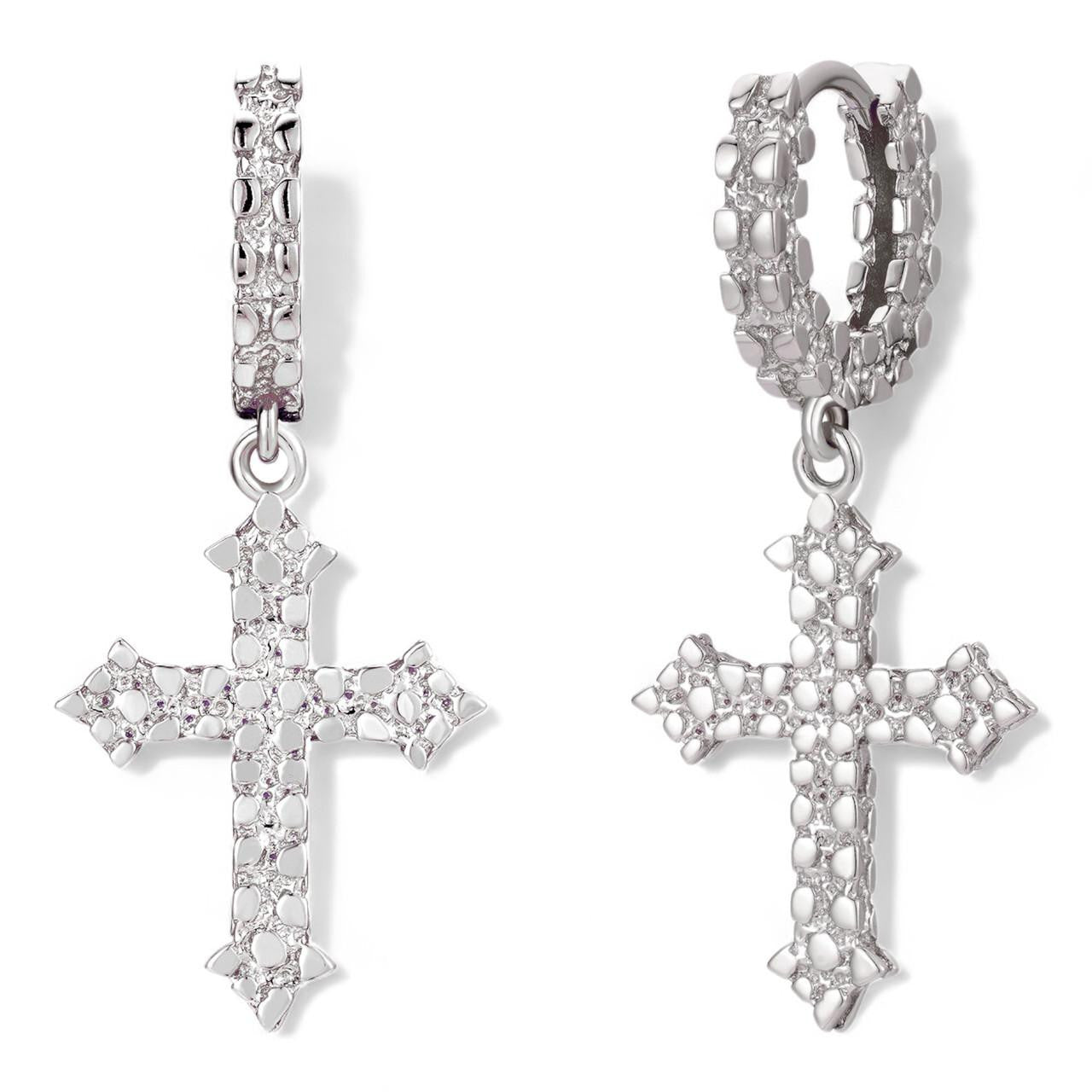 HarlemBling Dangling Gothic Cross Huggie Hoop Earrings - 925 Silver