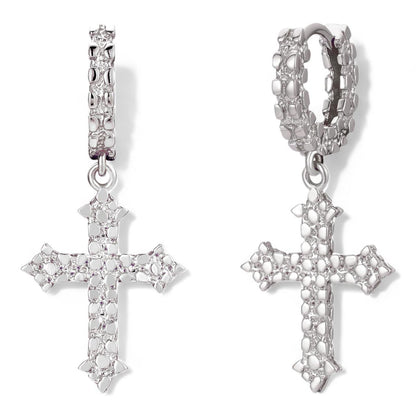 HarlemBling Dangling Gothic Cross Huggie Hoop Earrings - 925 Silver