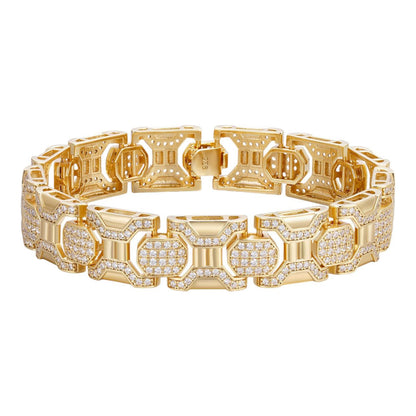 HarlemBling Daniels & Sons Bracelet Iced Out CZ Stones - 14k Gold Vermeil 925 Silver - 13.5mm - 7"-8.5"