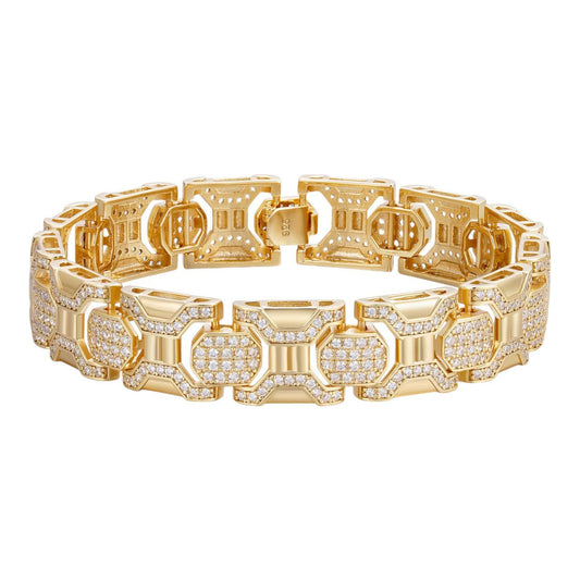 HarlemBling Daniels & Sons Bracelet Iced Out CZ Stones - 14k Gold Vermeil 925 Silver - 13.5mm - 7"-8.5"