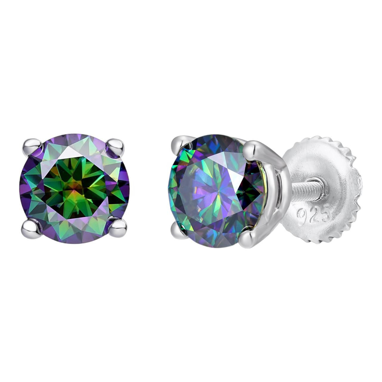 HarlemBling Dark Blue MOISSANITE Solitaire Stud Earrings - 925 Silver - 3mm-8mm - 0.2-4ct