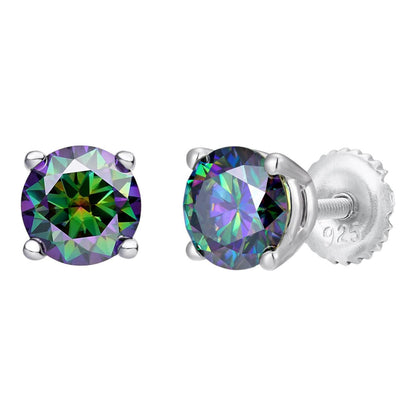 HarlemBling Dark Blue MOISSANITE Solitaire Stud Earrings - 925 Silver - 3mm-8mm - 0.2-4ct