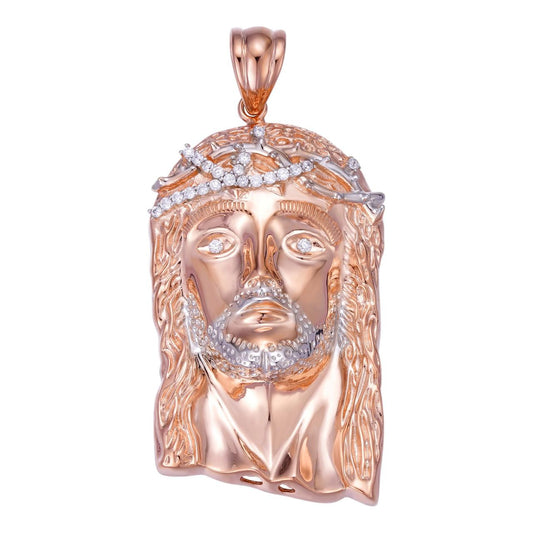 HarlemBling Detailed Hip Hop Jesus Pendant - 14k Rose Gold Vermeil 925 Silver - CZ Stones - 3 Sizes 1"-3"