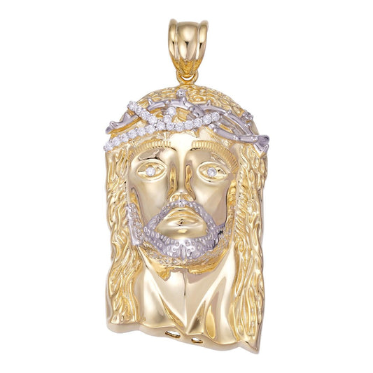 HarlemBling Detailed Hip Hop Jesus Pendant - 14k Yellow Gold Vermeil 925 Silver - CZ Stones - 3 Sizes 1"-3"
