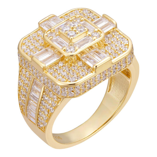 HarlemBling Detroit Iced Out Ring - 14k Gold Vermeil 925 Silver - CZ Baguette Stones