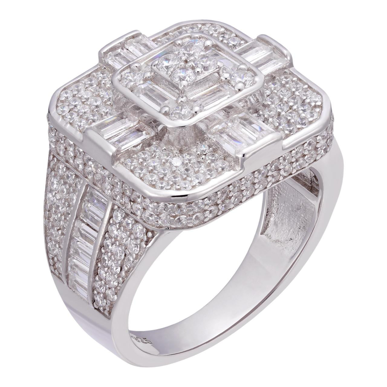 HarlemBling Detroit Iced Out Ring - 925 Silver - CZ Baguette Stones