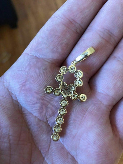 HarlemBling Diamond Ankh Cross Tennis Pendant Real 14k Gold Over Solid 925 Sterling Silver
