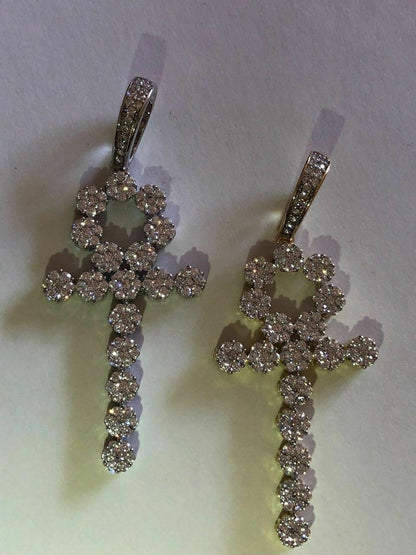 HarlemBling Diamond Ankh Cross Tennis Pendant Real 14k Gold Over Solid 925 Sterling Silver