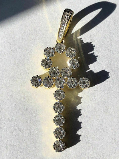 HarlemBling Diamond Ankh Cross Tennis Pendant Real 14k Gold Over Solid 925 Sterling Silver