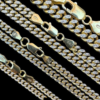 HarlemBling Diamond Cut Miami Cuban Link Chain Necklace Or Bracelet - 14k Gold Vermeil 925 Sterling Silver - 7"-30" - 3mm-7mm
