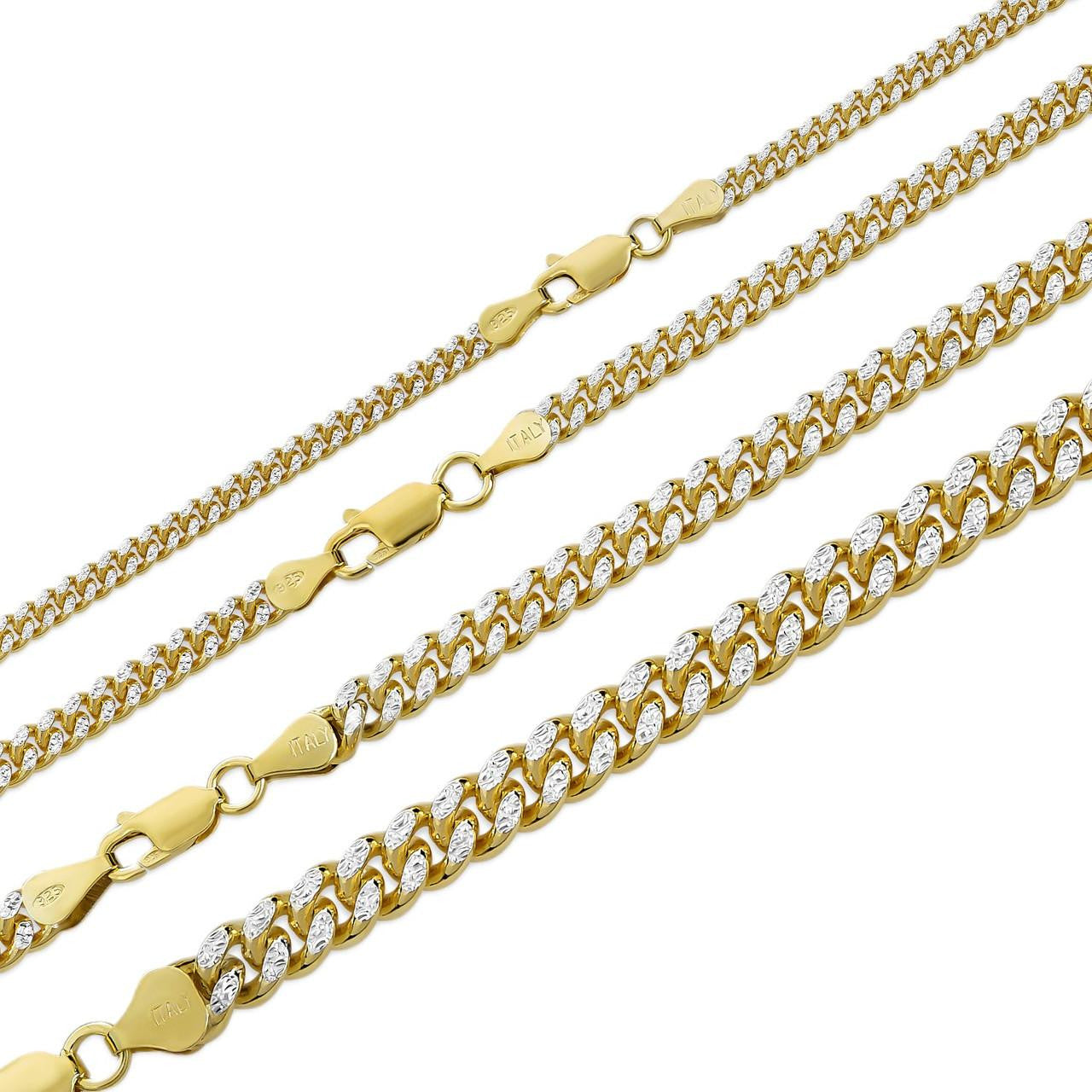 HarlemBling Diamond Cut Miami Cuban Link Chain Necklace Or Bracelet - 14k Gold Vermeil 925 Sterling Silver - 7"-30" - 3mm-7mm