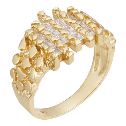HarlemBling DNA Gold Nugget Ring - 14k Gold Vermeil 925 Silver - CZ Stones