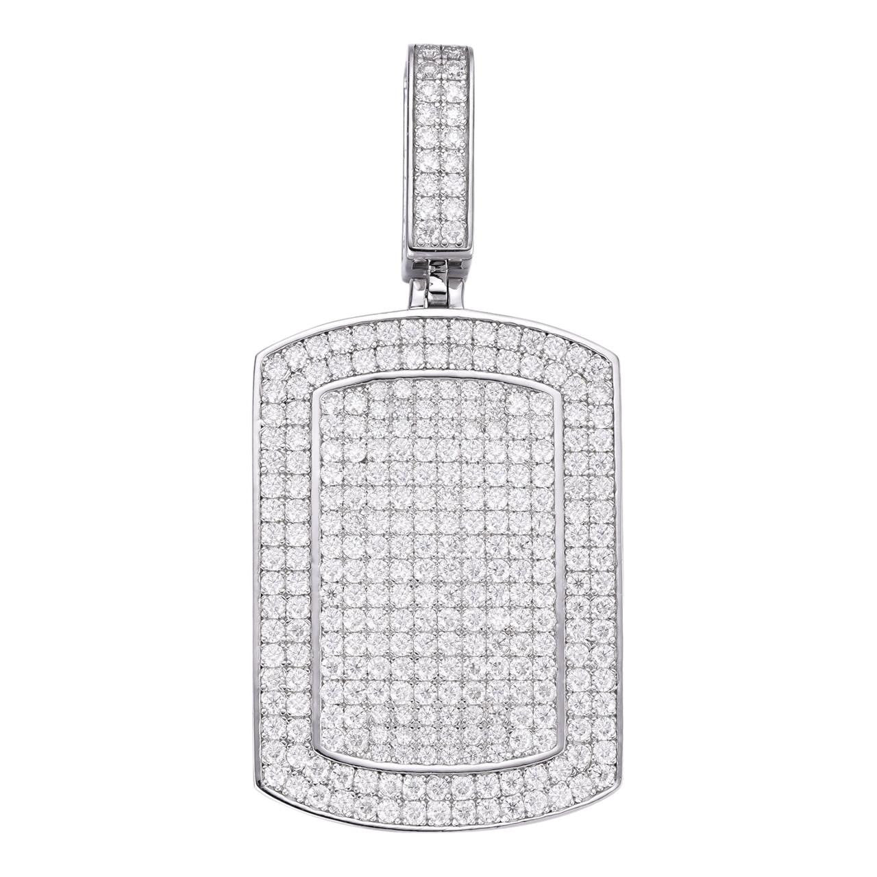 HarlemBling Dog Tag Iced Out Pendant - 925 Silver - CZ Stones - 3 Sizes 1.5"-3.5"