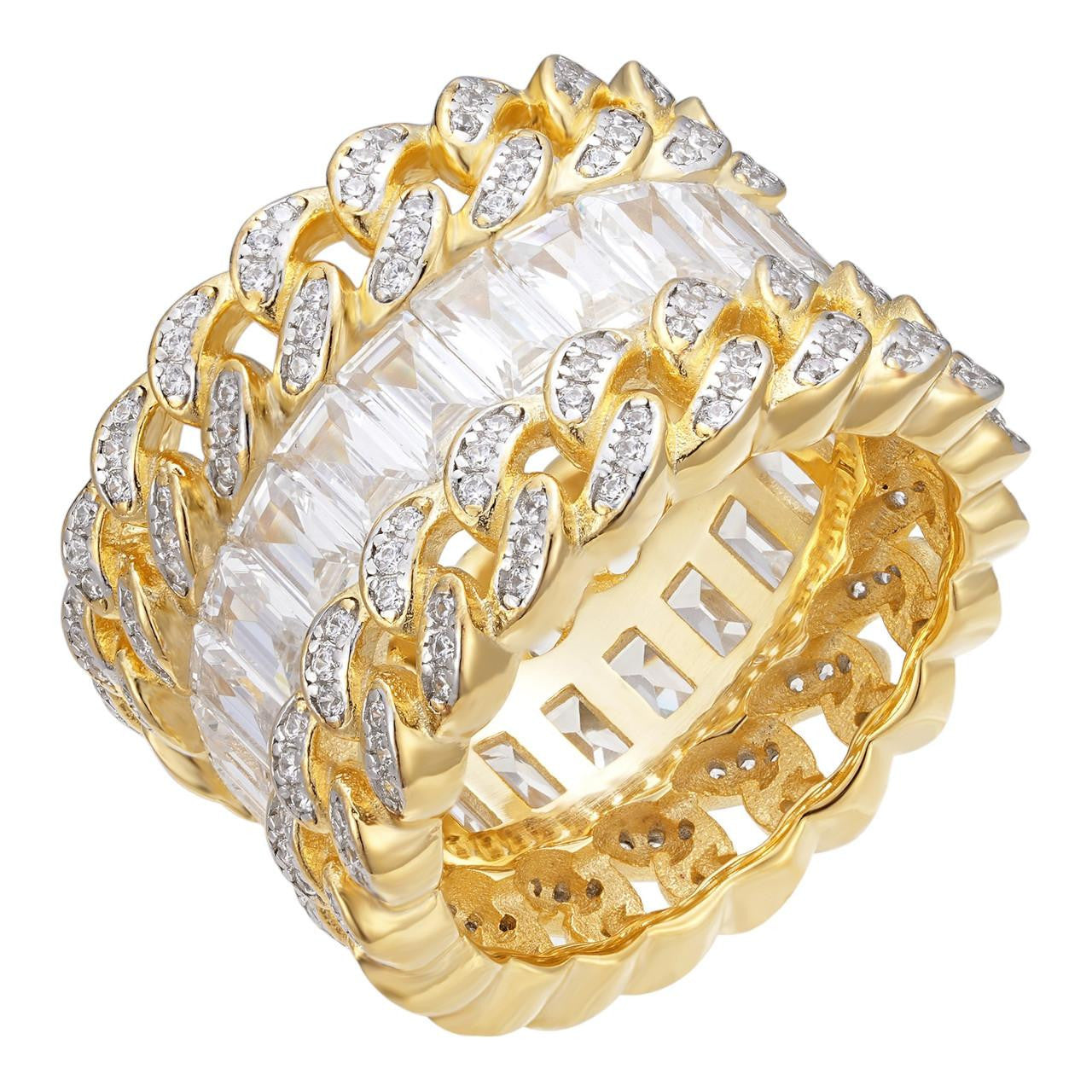 HarlemBling Dos Amigos Cuban Ring - 14k Gold Vermeil 925 Silver - Baguette CZ Stones