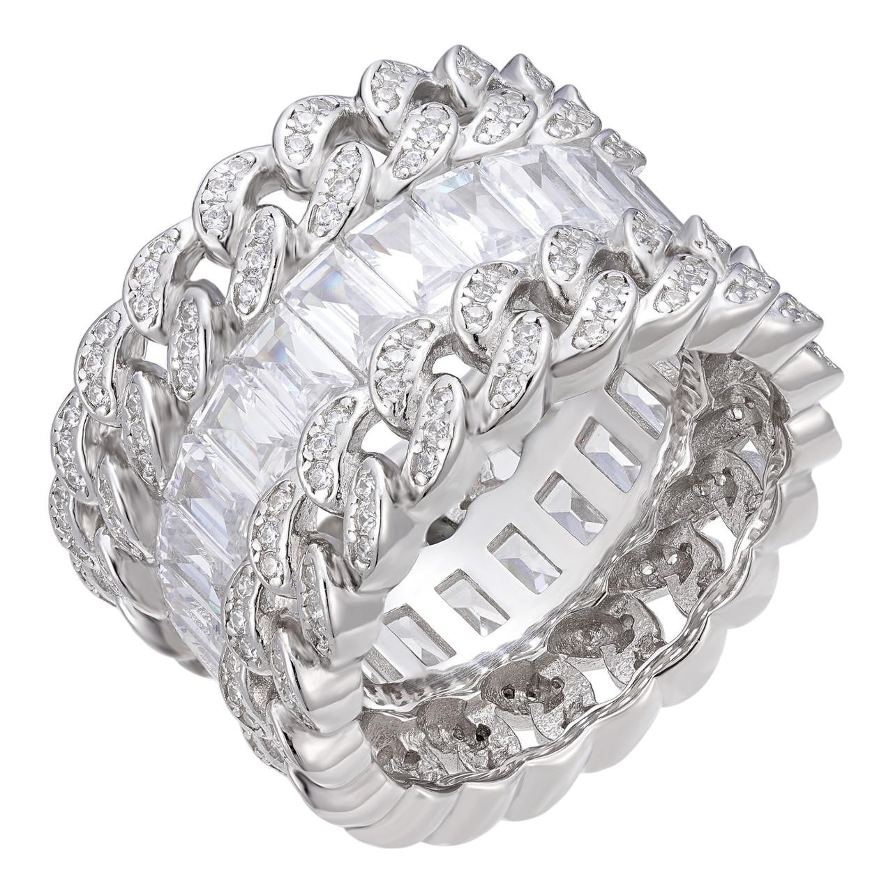 HarlemBling Dos Amigos Cuban Ring - 925 Silver - Baguette CZ Stones