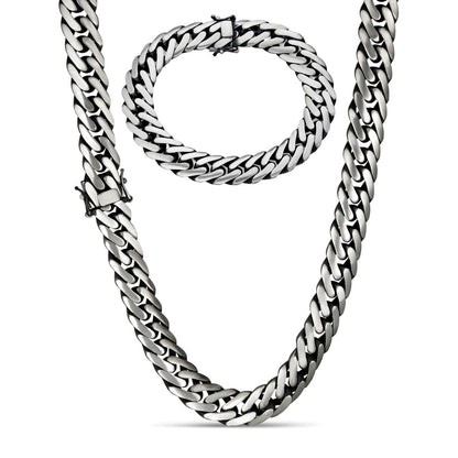 HarlemBling Double Curb Cuban Link Chain Necklace Or Bracelet - Oxidized 925 Sterling Silver - 7"-30" - 12mm