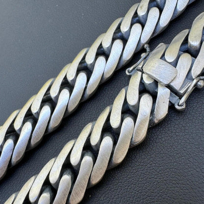 HarlemBling Double Curb Cuban Link Chain Necklace Or Bracelet - Oxidized 925 Sterling Silver - 7"-30" - 12mm