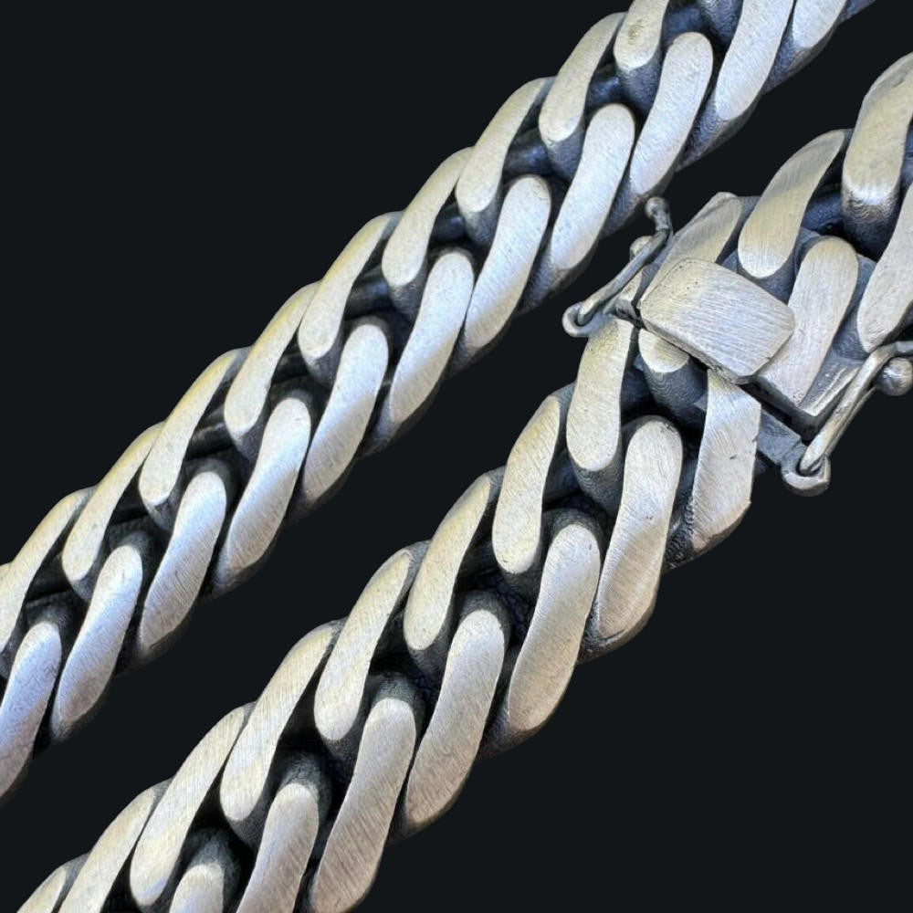HarlemBling Double Curb Cuban Link Chain Necklace Or Bracelet - Oxidized 925 Sterling Silver - 7"-30" - 12mm