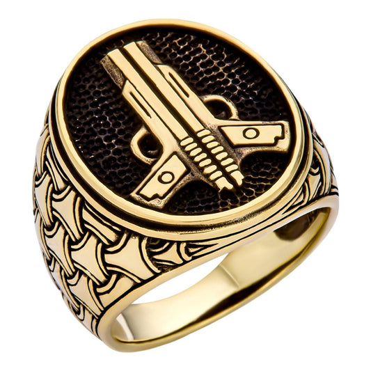 HarlemBling Double Pistols Plain Ring - 925 Silver Oxidized 14k Gold Vermeil