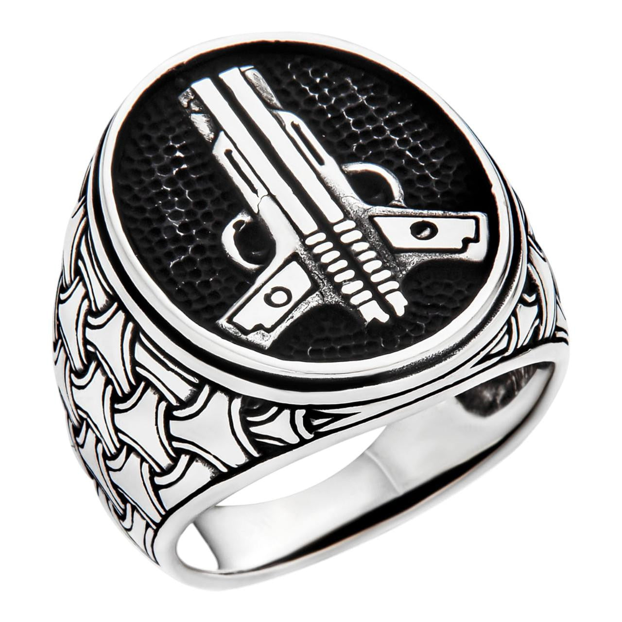 HarlemBling Double Pistols Plain Ring - 925 Silver Oxidized