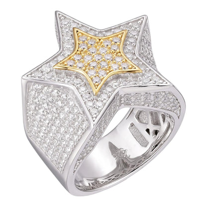 HarlemBling Double Superstar Rapper Ring - 925 Silver Two Tone W. Gold- CZ Stones