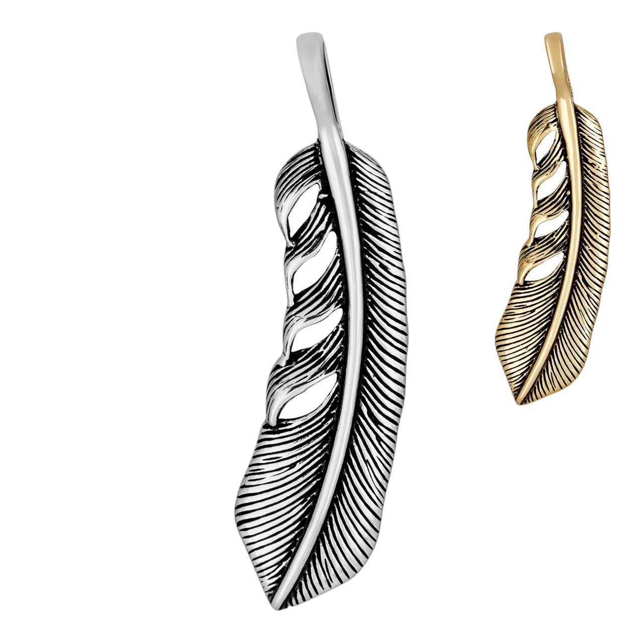 HarlemBling Eagle Feather Pendant - 14k Gold Vermeil Or Oxidized 925 Silver - Medium 2"