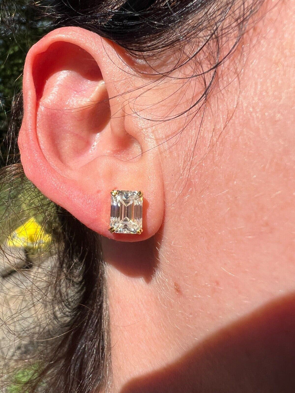 HarlemBling Emerald Cut Real Moissanite Solitaire Stud Earrings 14ct Gold Plated 925 Silver