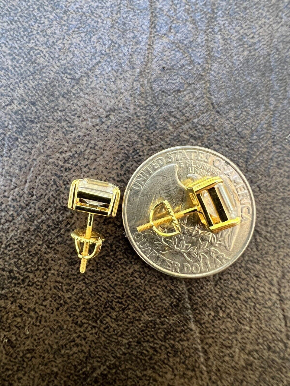 HarlemBling Emerald Cut Real Moissanite Solitaire Stud Earrings 14ct Gold Plated 925 Silver