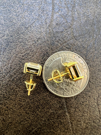 HarlemBling Emerald Cut Real Moissanite Solitaire Stud Earrings 14ct Gold Plated 925 Silver